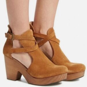 Free People Cedar Clog Platform Crisscross Taupe Suede Boho Eur Sz 38.5